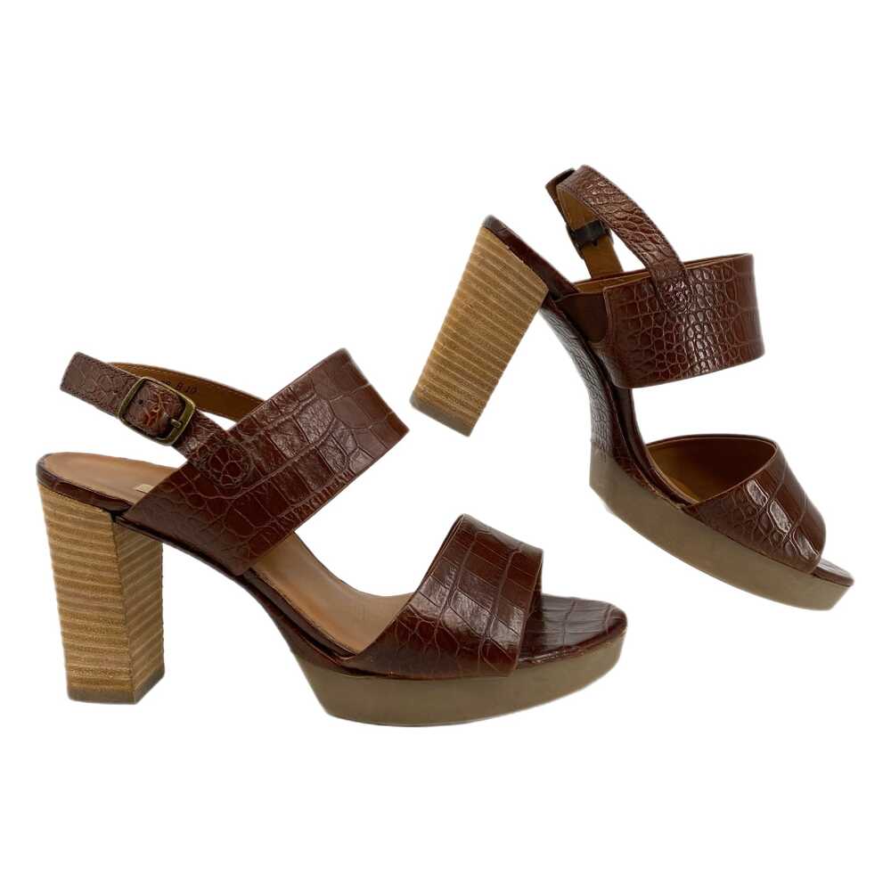 Paul Green Brown Croc Embossed Open-Toe Heels | Womens 9
